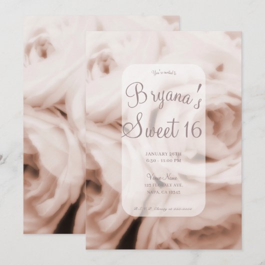Creamy Soft Blush Roses Elegant Sweet 16 Kaart