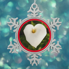 Creamy White Calla Lily met Red Tin Sneeuwvlok Ornament