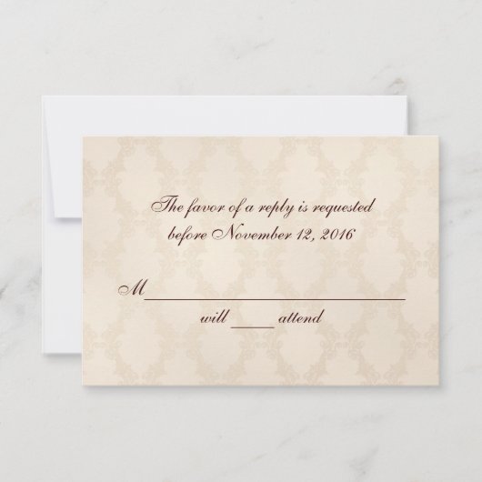 Creamy White Damask RSVP Kaartje (Voorkant)