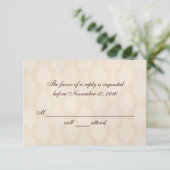 Creamy White Damask RSVP Kaartje (Staand voorkant)