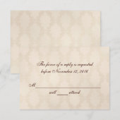 Creamy White Damask RSVP Kaartje (Voorkant / Achterkant)
