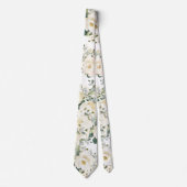 Creamy White Desdemona Rozen Wedding White Floral Stropdas (Voorkant)