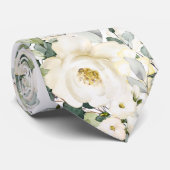 Creamy White Desdemona Rozen Wedding White Floral Stropdas (Opgerold)