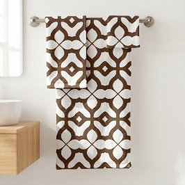 Creamy White en Brown Moroccan Boho Chic Pattern Bad Handdoek