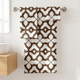 Creamy White en Brown Moroccan Boho Chic Pattern Bad Handdoek