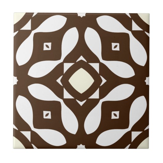Creamy White en Brown Moroccan Mosaic Pattern Tegeltje (Voorkant)