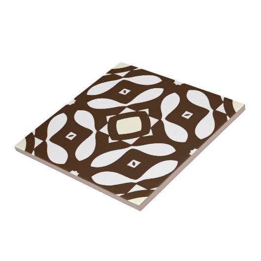 Creamy White en Brown Moroccan Mosaic Pattern Tegeltje (Zijkant)