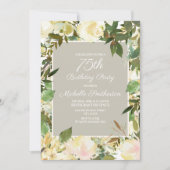 Creamy White Floral Botanical 75th Birthday Kaart (Voorkant)