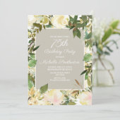 Creamy White Floral Botanical 75th Birthday Kaart (Staand voorkant)