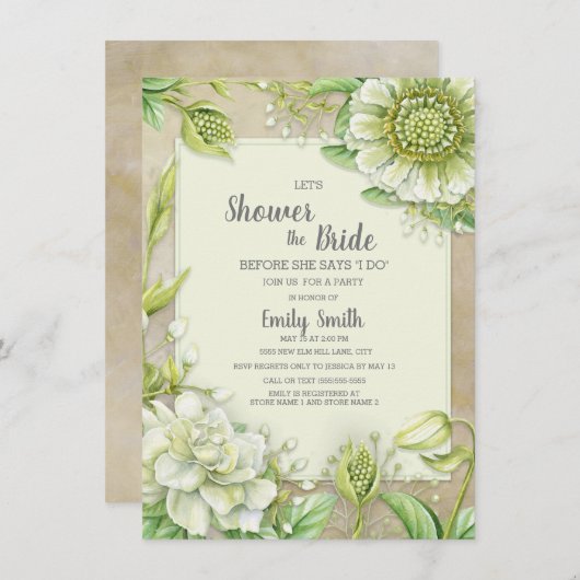 Creamy White Floral Greenery Rustic Vrijgezellenfe Kaart (Voorkant / Achterkant)