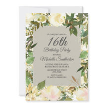 Creamy White Floral Sage Green 16th Birthday