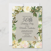 Creamy White Floral Sage Green 50th Birthday Kaart (Voorkant)