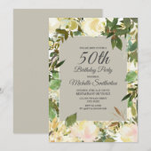 Creamy White Floral Sage Green 50th Birthday Kaart (Voorkant / Achterkant)