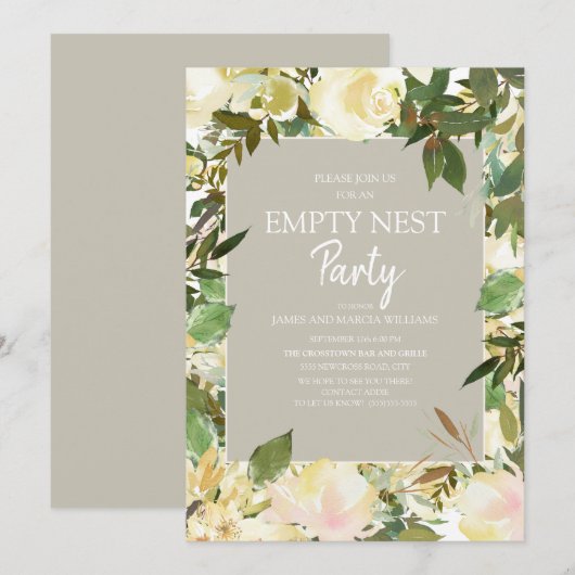Creamy White Floral Sage Green Empty Nest Party Kaart (Voorkant / Achterkant)