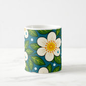 Creamy White Florals Pattern with Green Leaves Koffiemok (Center)