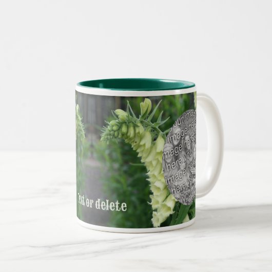 Creamy White Foxglove Flowers Voeg je foto toe Tweekleurige Koffiemok (Voorkant rechts)