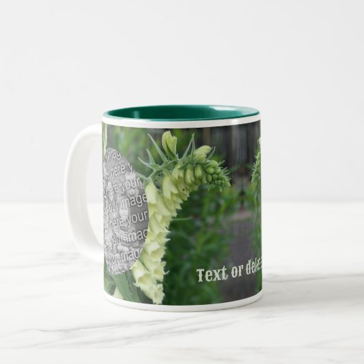 Creamy White Foxglove Flowers Voeg je foto toe Tweekleurige Koffiemok (Voorkant links)