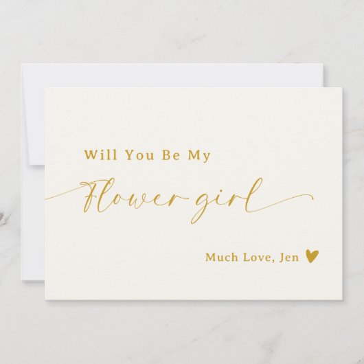 Creamy White Gold Script Bloemenmeisje Proposal Ka Kaart (Voorkant)