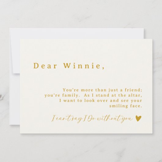 Creamy White Gold Script Bloemenmeisje Proposal Ka Kaart (Achterkant)