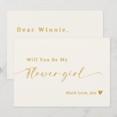 Creamy White Gold Script Bloemenmeisje Proposal Ka Kaart (Voorkant / Achterkant)