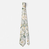 Creamy White Peony Wedding Sage Green Floral Stropdas (Voorkant)