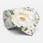Creamy White Peony Wedding Sage Green Floral Stropdas (Opgerold)