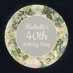 Creamy White Sage Green Floral 40th Birthday Party Papieren Bordje<br><div class="desc">Mooie,  roomwitte waterverf florale en sage groene bladeren,  aangepast bord op verjaardagsfeestje. Neem contact met ons op voor hulp bij aanpassingen of om passende producten aan te vragen.</div>