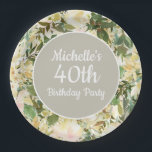 Creamy White Sage Green Floral 40th Birthday Party Papieren Bordje<br><div class="desc">Mooie,  roomwitte waterverf florale en sage groene bladeren,  aangepast bord op verjaardagsfeestje. Neem contact met ons op voor hulp bij aanpassingen of om passende producten aan te vragen.</div>