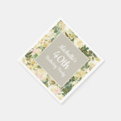 Creamy White Sage Green Floral 40th Birthday Servet (Hoek)