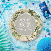 Creamy White Sage Green Floral 60th Birthday Party Papieren Bordje (Feest)