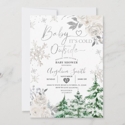 Creamy White Snowflake Floral Forest Baby shower Kaart (Voorkant)