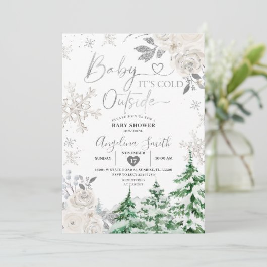 Creamy White Snowflake Floral Forest Baby shower Kaart (Staand voorkant)