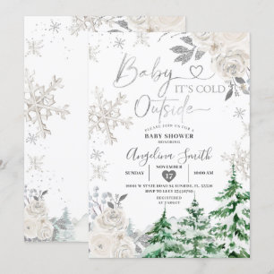 Creamy White Snowflake Floral Forest Baby shower Kaart