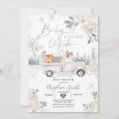 Creamy White Snowflake Floral Truck Baby shower Kaart (Voorkant)