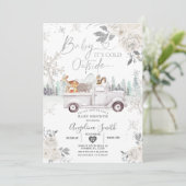 Creamy White Snowflake Floral Truck Baby shower Kaart (Staand voorkant)