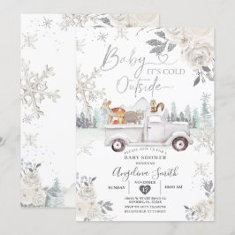 Creamy White Snowflake Floral Truck Baby shower Kaart