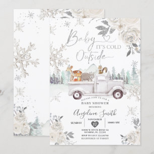 Creamy White Snowflake Floral Truck Baby shower Kaart