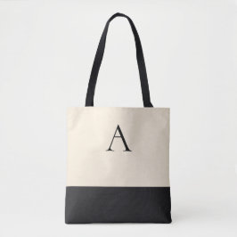 CREAMY WIT en zwart 1 Letter Monogram Tote Bag