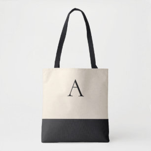 CREAMY WIT en zwart 1 Letter Monogram Tote Bag