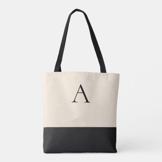CREAMY WIT en zwart 1 Letter Monogram Tote Bag (Achterkant)