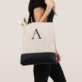 CREAMY WIT en zwart 1 Letter Monogram Tote Bag (Dichtbij)