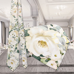 Creamy Yellow White Peony Wedding Natural Ecru Stropdas