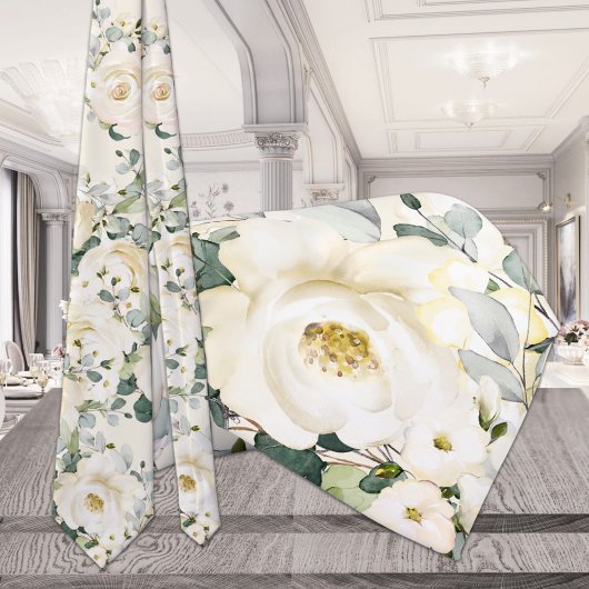 Creamy Yellow White Peony Wedding Natural Ecru Stropdas