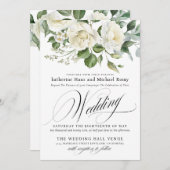 CreamyFloral Eucalyptus Script Calligraphy Wedding Kaart (Voorkant / Achterkant)
