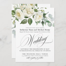 CreamyFloral Eucalyptus Script Calligraphy Wedding Kaart