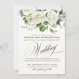 CreamyFloral Eucalyptus Script Calligraphy Wedding Kaart