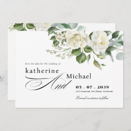 CreamyFloral Eucalyptus Script Calligraphy Wedding Save The Date