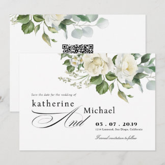 CreamyFloral Eucalyptus Script Calligraphy Wedding Save The Date