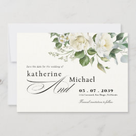 CreamyFloral Eucalyptus Script Calligraphy Wedding Save The Date