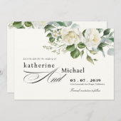 CreamyFloral Eucalyptus Script Calligraphy Wedding Save The Date (Voorkant / Achterkant)